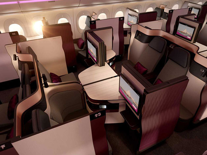 Qsuite Business Class thực tế trên Qatar Airways Boeing 777